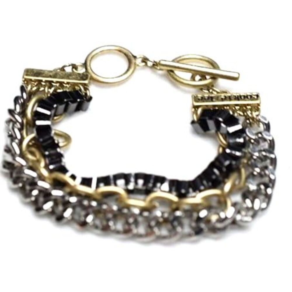 Cookie Lee Punk Goth Rave Mixed Metals Link Chain Toggle Latch 6.5" Bracelet